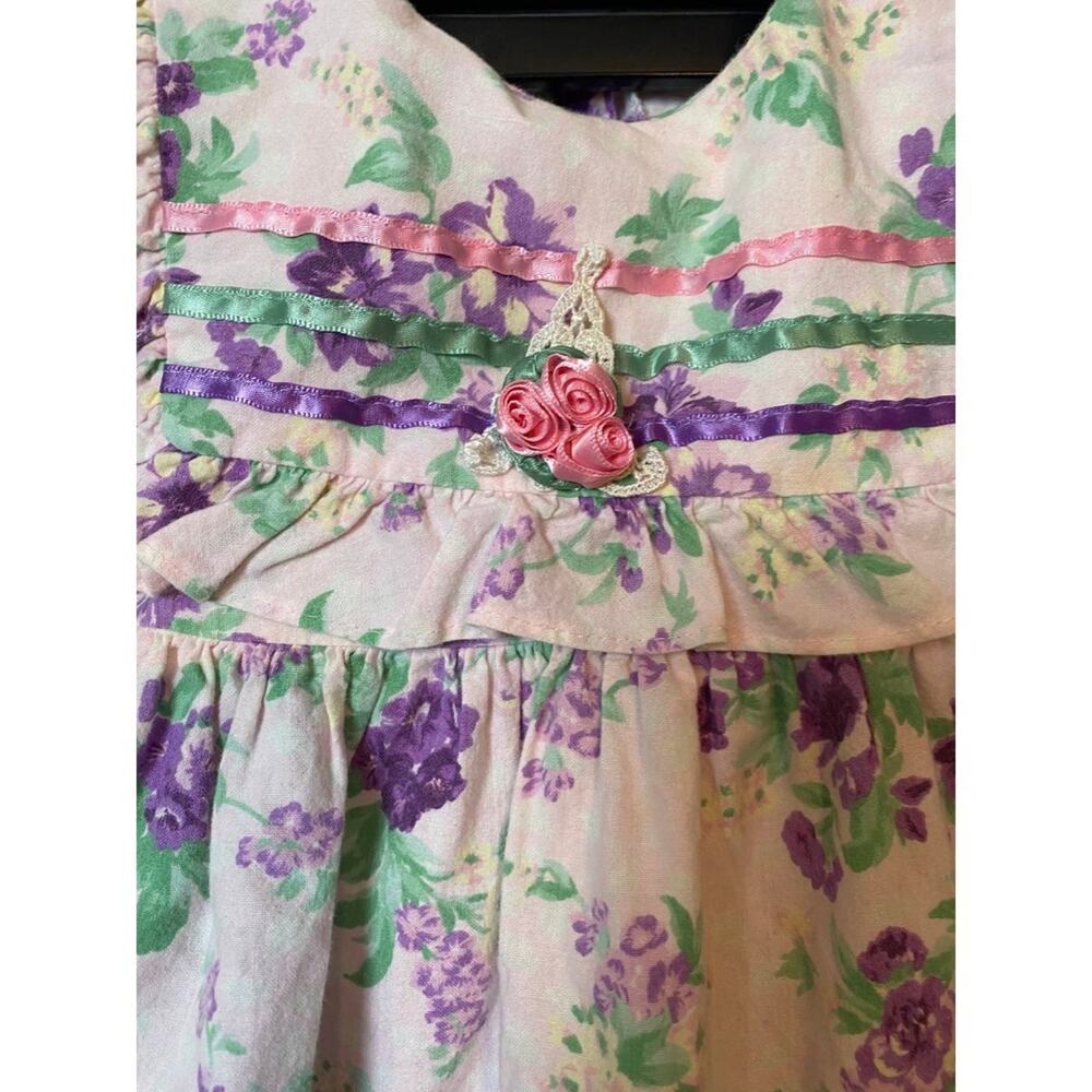vintage baby girls cottagecore floral dress 24 months pink and purple flowers - Picture 2 of 4